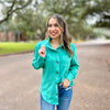 Abby Turquoise Suede Button Up Top