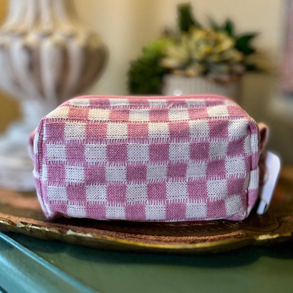 Pink Checkered Mini Makeup Bag