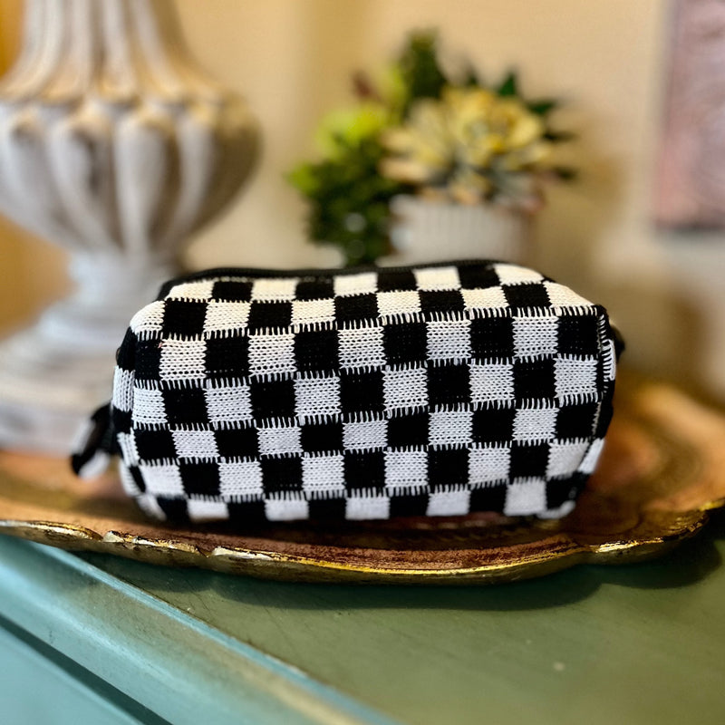 Black Checkered Mini Makeup Bag