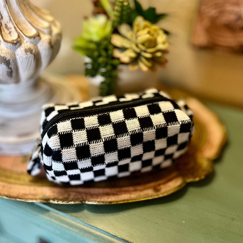 Black Checkered Mini Makeup Bag