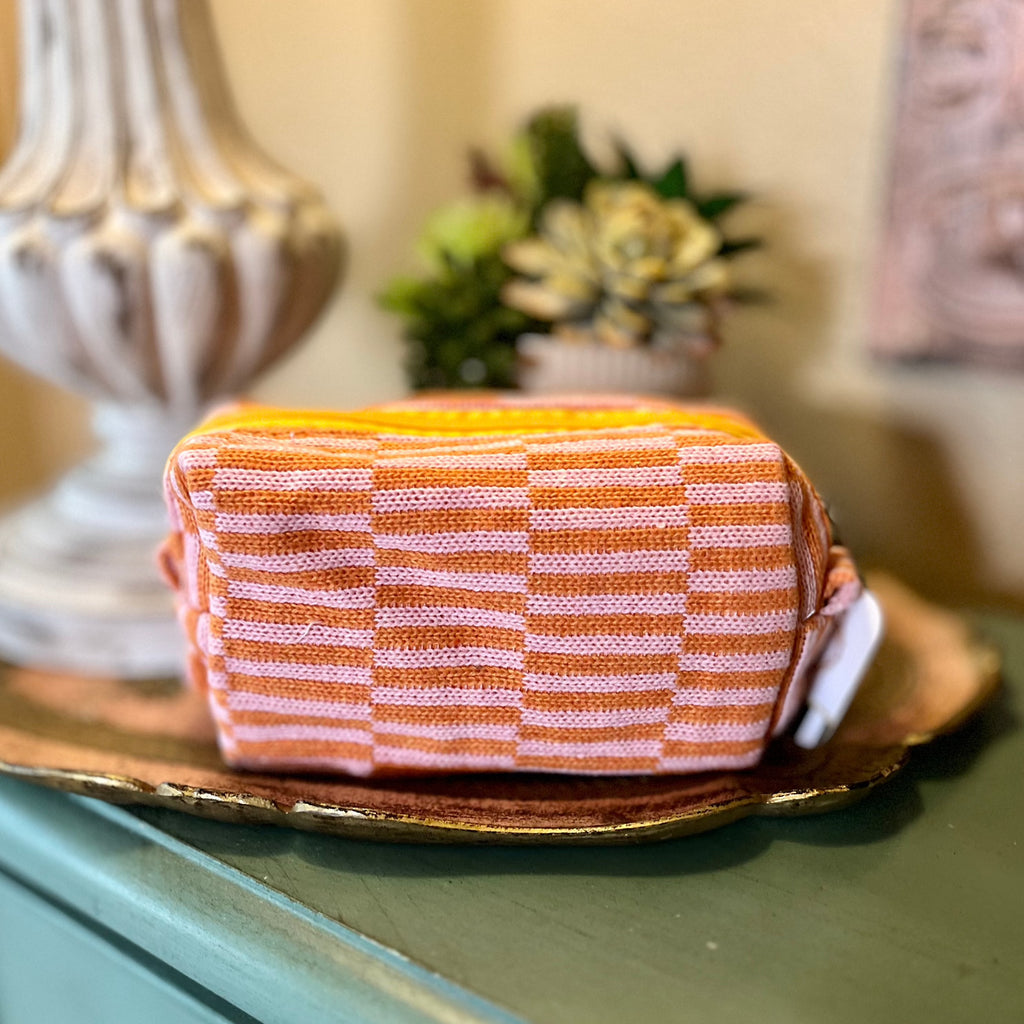 Pink/Orange Checkered Mini Makeup Bag