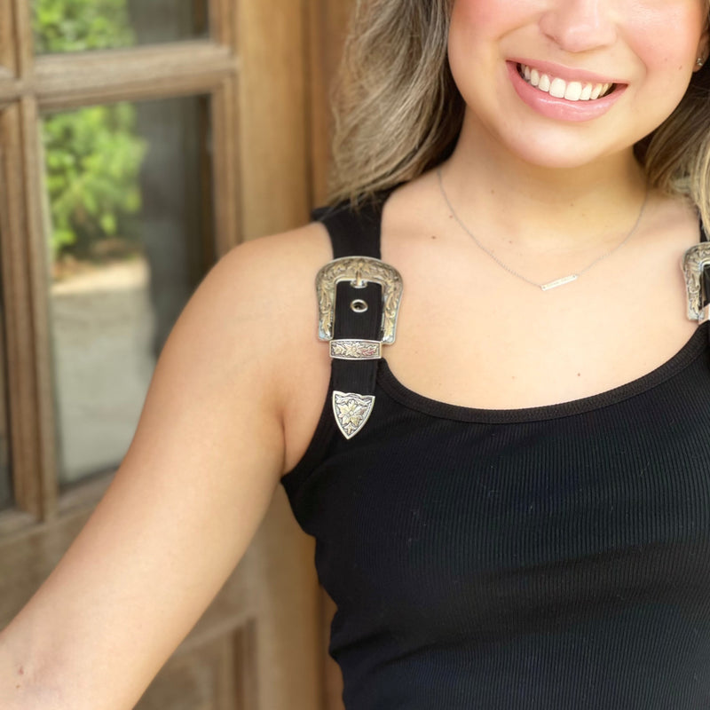 Western Edge Black Buckle Tank