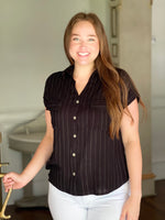 Black Striped Linen Dolman Top