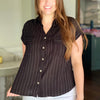 Black Striped Linen Dolman Top