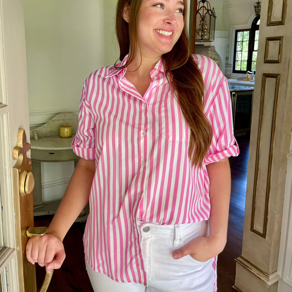 Steph Pink Striped Top
