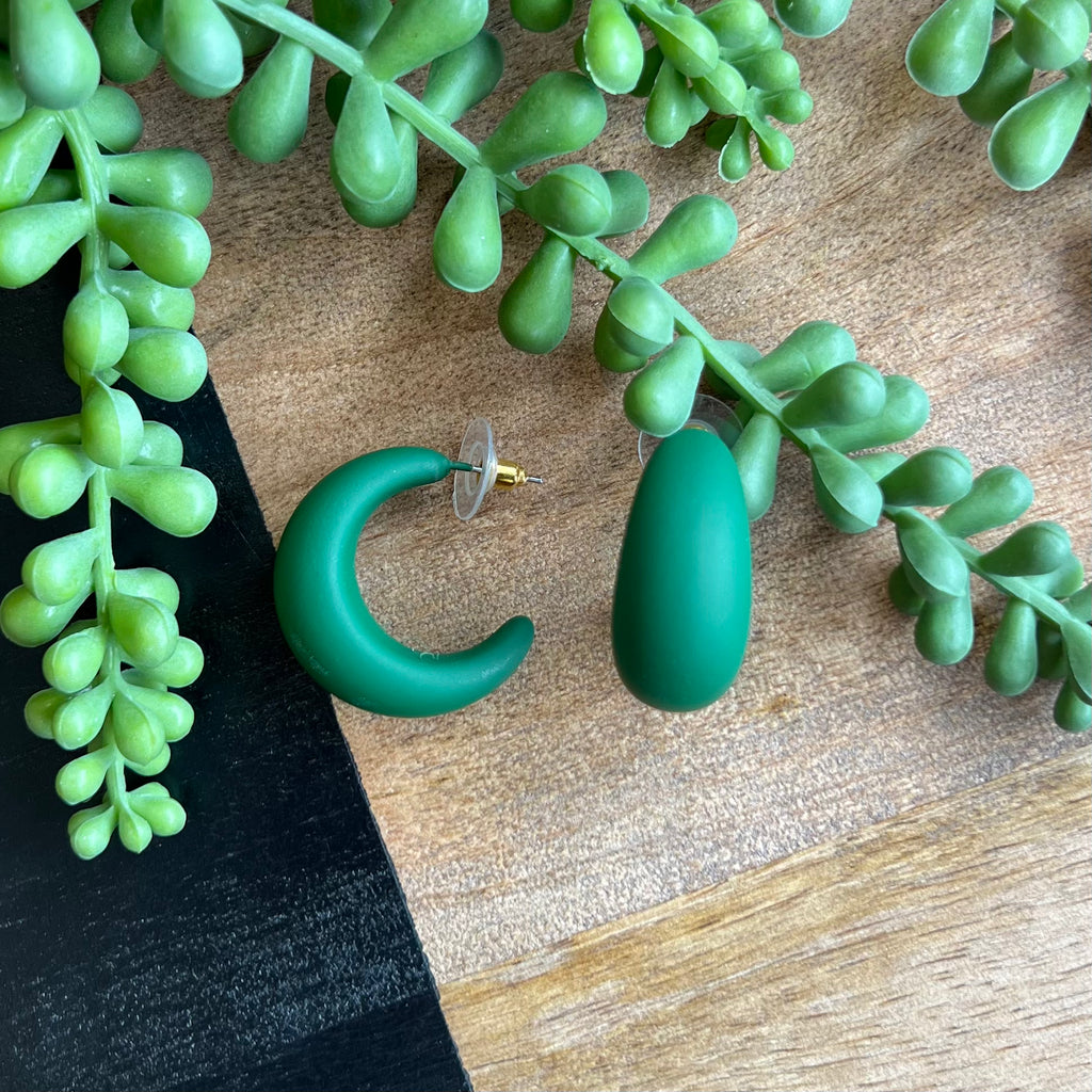 Hunter Green Matte Bubble Hoop Earrings