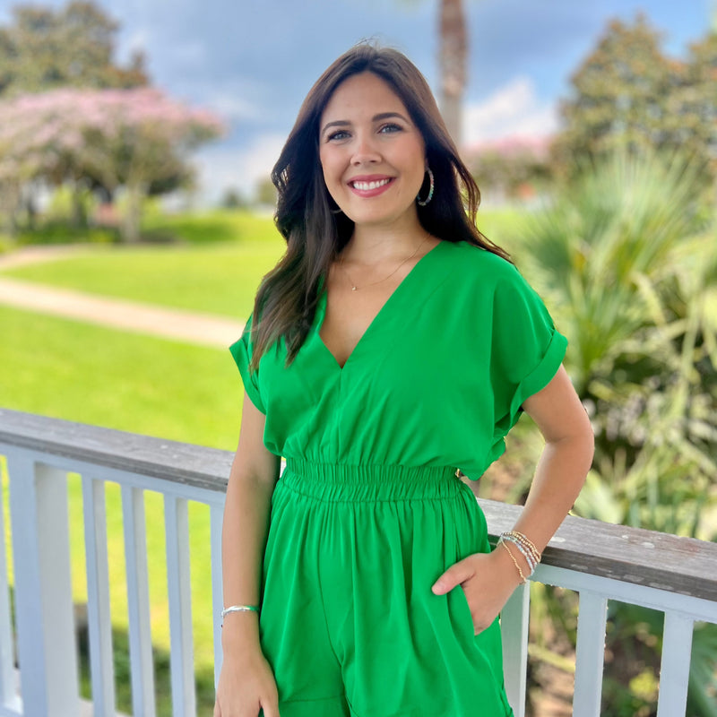 Kelly Green VNeck Romper