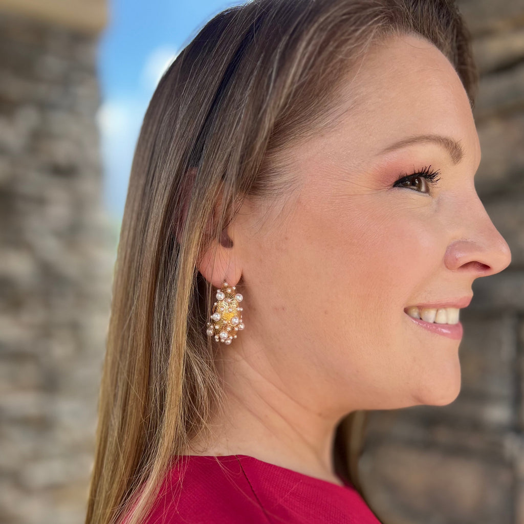 Gold & Pearl Bubble Hoop Earring