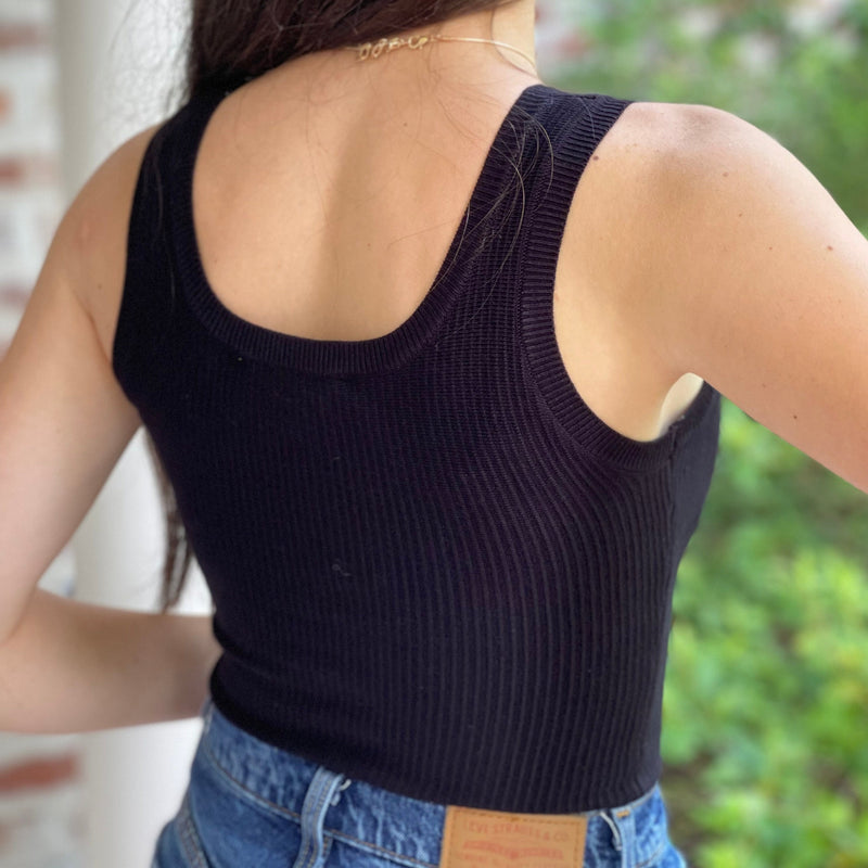 Black Ribbed Sleeveless Bodysuit