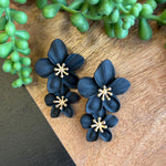 Black Double Flower Earrings