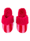 Pink & Red Striped Fur Slippers