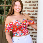 Waverly Orange Print Off Shoulder Top